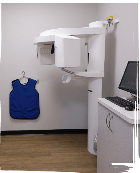 Woman getting C T cone beam scan of her mouth