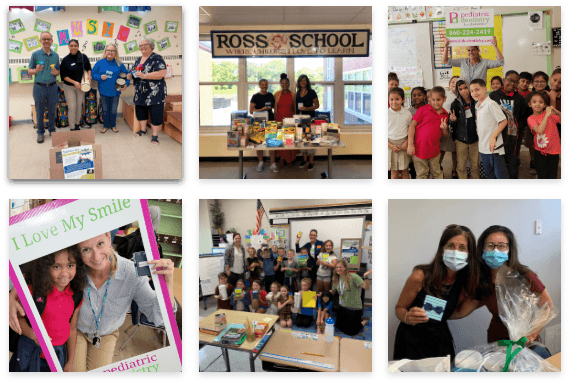 Collage of Worcester dental team members helping local schools