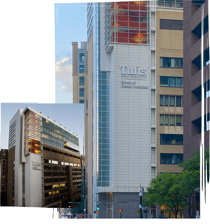 Collage of exterior of buildings at Tufts University