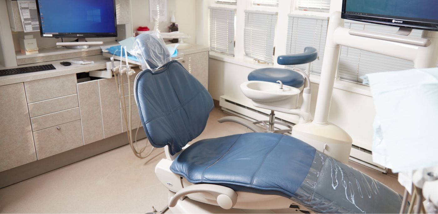 Blue leather dental chair